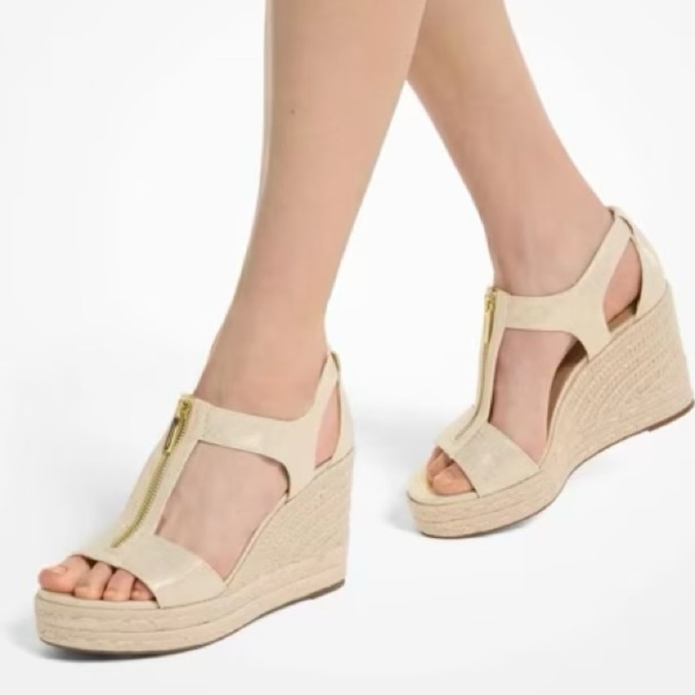 Gold Wedges Sandals Michael Kors Shoes Metallic Sandals Espadrilles Wedge Heel